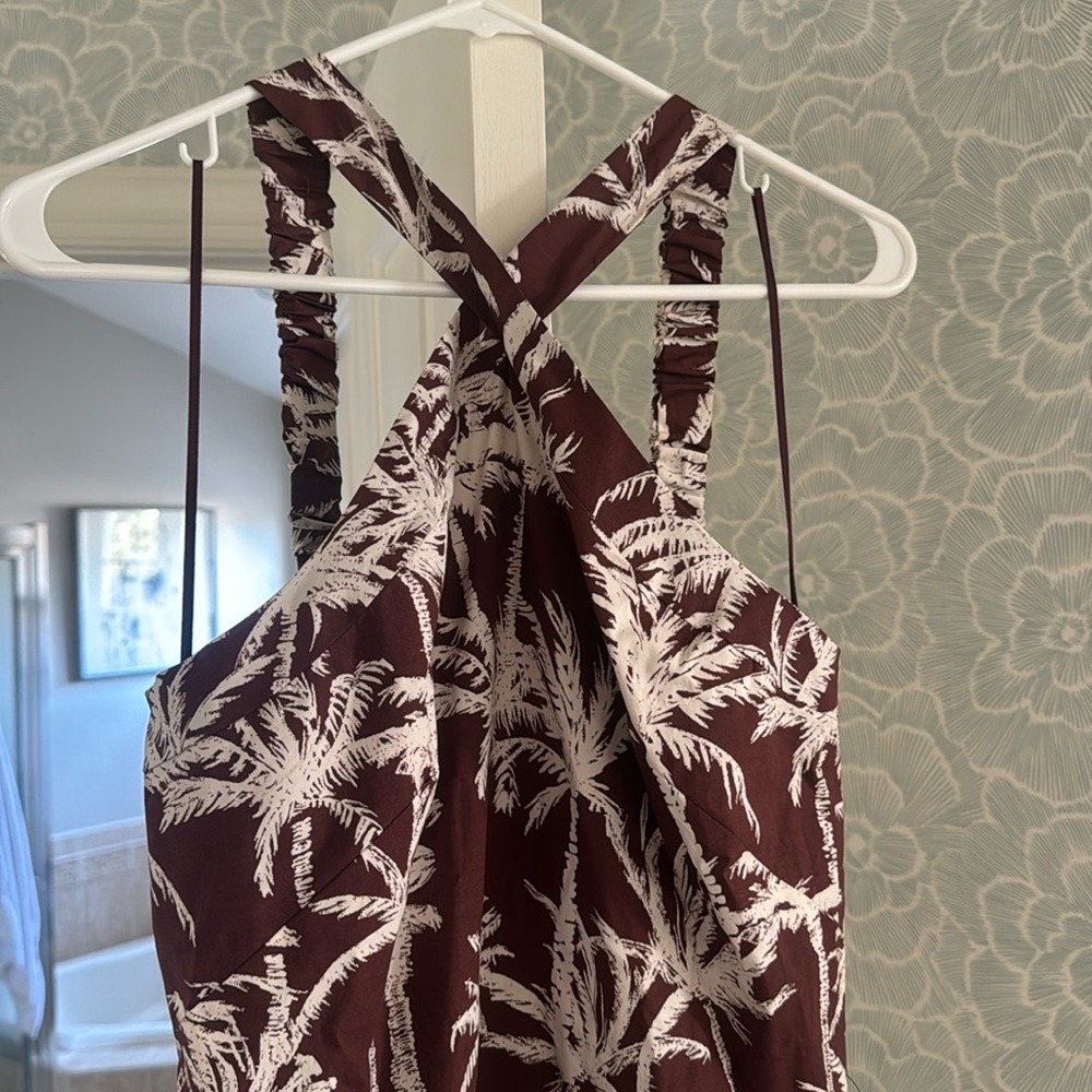 Halter neck Express midi dress, tropical print. L. NWT.